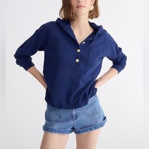 J.Crew University terry henley sweatshirt Navy L Large Gold Button Hoodie